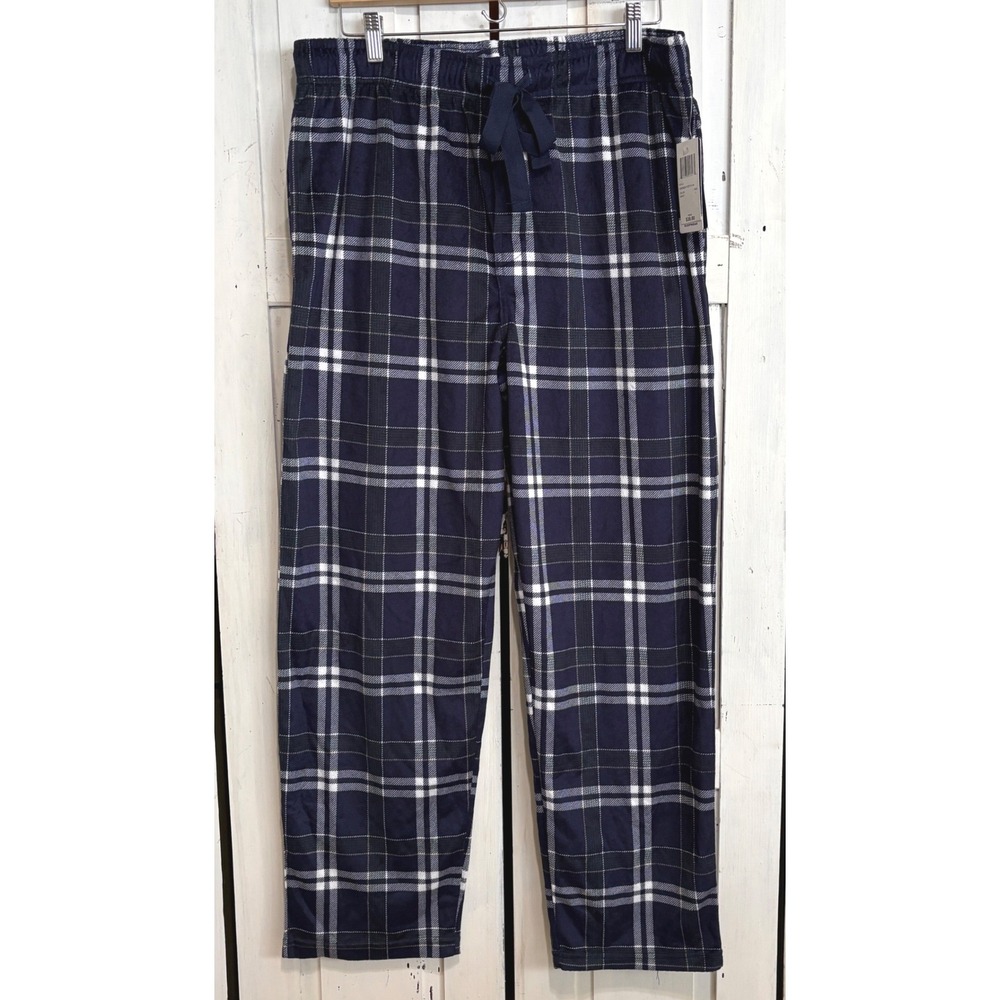 IZOD Mens Navy Plaid Silky Fleece Pajama Pants Sleepwear Lounge Bottoms Size L